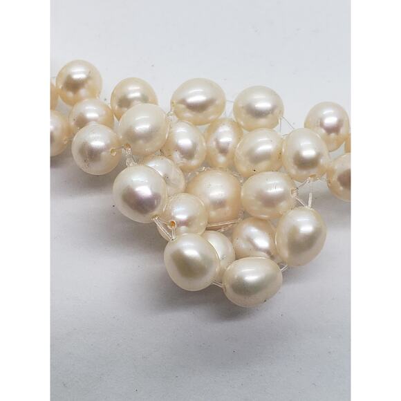 Vintage Freshwater Pearl Necklace 3 Strand & White Cluster Center woven - Picture 9 of 15